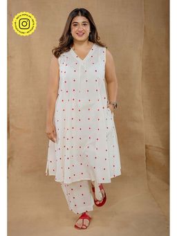 The Indian Ethnic Co. - Raahi White Hand Block Print Cotton A Line Kurta And Palazzo Co-Ord Set