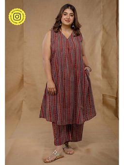 The Indian Ethnic Co. - Raahi Red Ajrakh Cotton A Line Kurta And Palazzo Co-Ord Set