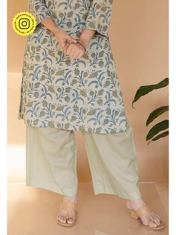 The Indian Ethnic Co. - Yami Green Solid Slub Cotton Palazzo