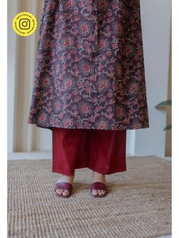 The Indian Ethnic Co. - Yami Maroon Solid Slub Cotton Palazzo