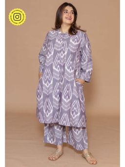 The Indian Ethnic Co. - Ayaat Lavender Handloom Ikkat Cotton Straight Kurta