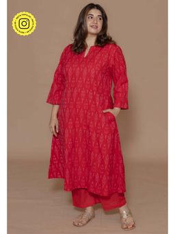 The Indian Ethnic Co. - Geet Red Handloom Ikkat Cotton A Line Kurta