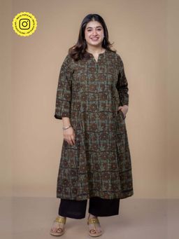 The Indian Ethnic Co. - Malika Brown Ajrakh Cotton Kali Kurta