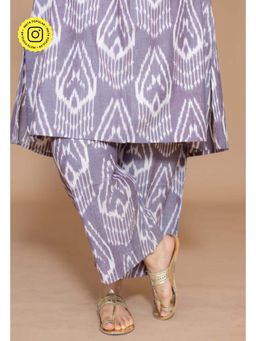 The Indian Ethnic Co. - Yashi Grey Handloom Ikkat Cotton Straight Pant