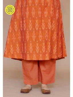The Indian Ethnic Co. - Yashi Orange Solid Cotton Flex Straight Pant