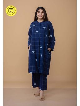 The Indian Ethnic Co. - Ayaat Blue Dabu Cotton Straight Co-Ord Set