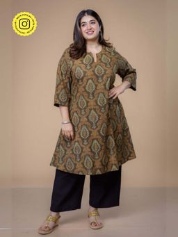 The Indian Ethnic Co. - Daksha Brown Ajrakh Cotton A Line Kurta