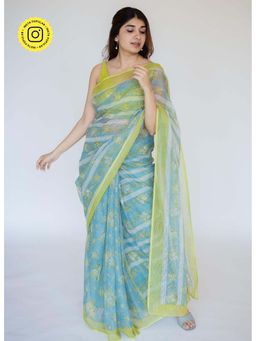 The Indian Ethnic Co. - Print Cotton Kota Doria Saree with Unstitched Blouse