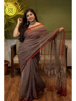 The Indian Ethnic Co. - Ajrakh Natural Dyed Kota Doria Saree with Unstitched Blouse