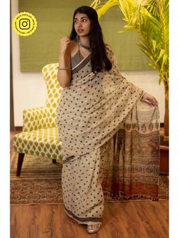 The Indian Ethnic Co. - Ajrakh Natural Dyed Kota Doria Saree with Unstitched Blouse