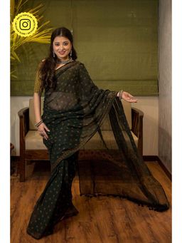 The Indian Ethnic Co. - Ajrakh Natural Dyed Kota Doria Saree with Unstitched Blouse