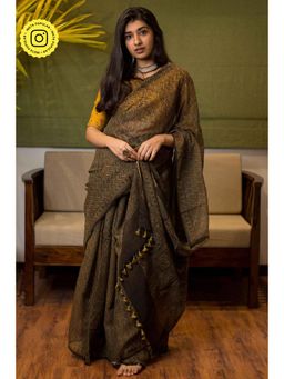 The Indian Ethnic Co. - Ajrakh Natural Dyed Kota Doria Saree with Unstitched Blouse