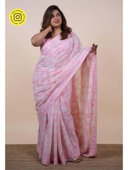 The Indian Ethnic Co. - Laiba Pink Batik Hand Block Print Mul Cotton Saree Without Blouse