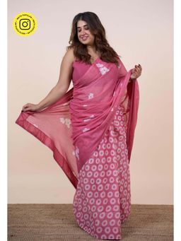 The Indian Ethnic Co. - Dania Pink Batik Hand Block Print Mul Cotton Saree Without Blouse