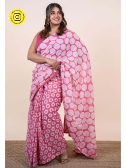 The Indian Ethnic Co. - Yumna Pink Batik Hand Block Print Mul Cotton Saree Without Blouse