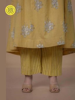 The Indian Ethnic Co. - Yellow Cotton Slub Stripes Palazzo