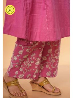 The Indian Ethnic Co. - Pink Cotton Slub Floral Palazzo