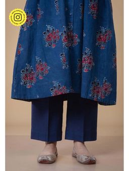 The Indian Ethnic Co. - Navy Blue Cotton Slub Solid Pant