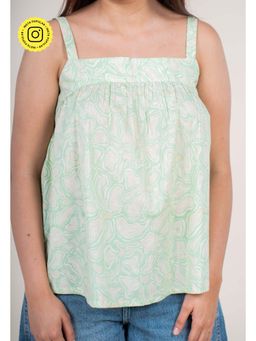 The Indian Ethnic Co. - Mint Green Printed Cotton Straight Short Top