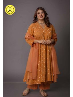 The Indian Ethnic Co. - Rosha Orange Bandhani Cotton Kali Kurta