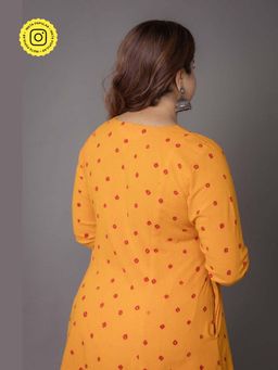 The Indian Ethnic Co. - Akrita Yellow Bandhani Cotton Kali Kurta
