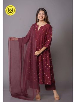 The Indian Ethnic Co. - Nyra Wine Bandhani Cotton Jhabbha Kali Kurta