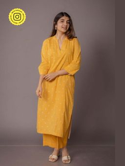 The Indian Ethnic Co. - Tanya Yellow Bandhani Cotton Straight Kurta