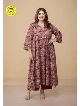 The Indian Ethnic Co. - Sifra Red Kalamkari Cotton Kali Kurta