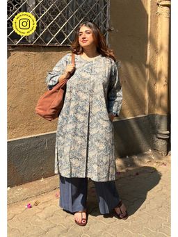 The Indian Ethnic Co. - Daniya Blue Kalamkari Cotton Straight Kurta