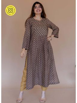 The Indian Ethnic Co. - Shikha Brown Ajrakh Cotton Kali Kurta