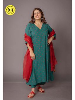 The Indian Ethnic Co. - Swara Green Bandhani Cotton Kali Kurta