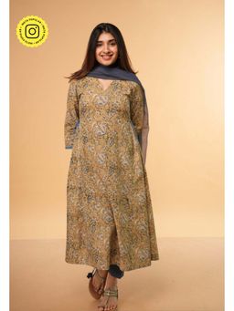 The Indian Ethnic Co. - Gazala Mustard Kalamkari Cotton Kali Kurta