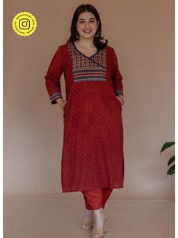 The Indian Ethnic Co. - Mayuri Red Ajrakh Cotton Straight Kurta