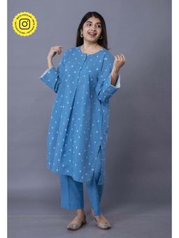 The Indian Ethnic Co. - Kaaya Blue Bandhani Cotton Straight Kurta