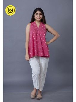 The Indian Ethnic Co. - Zivya Pink Bandhani Cotton A Line Short Top