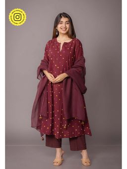 The Indian Ethnic Co. - Solid Kota Doria Cotton Wine Dupatta