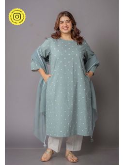 The Indian Ethnic Co. - Solid Kota Doria Cotton Green Dupatta