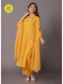 The Indian Ethnic Co. - Solid Kota Doria Cotton Yellow Dupatta