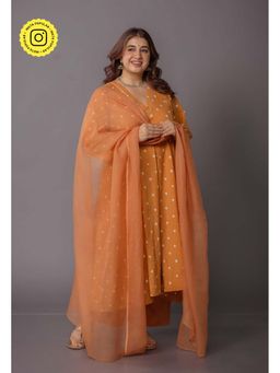 The Indian Ethnic Co. - Solid Kota Doria Cotton Orange Dupatta