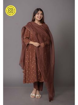 The Indian Ethnic Co. - Solid Kota Doria Cotton Brown Dupatta