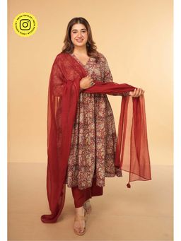 The Indian Ethnic Co. - Solid Kota Doria Cotton Maroon Dupatta