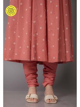 The Indian Ethnic Co. - Miral Pink Solid Slub Cotton Churidar