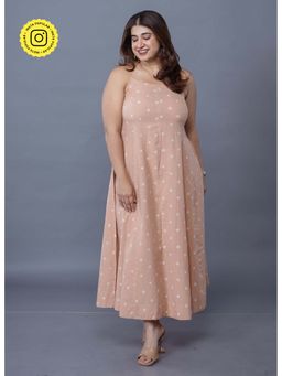The Indian Ethnic Co. - Sanah Peach Bandhani Cotton Kali Maxi Dress