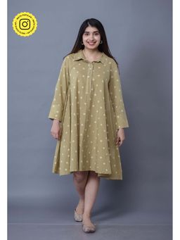 The Indian Ethnic Co. - Srisha Green Bandhani Cotton A Line Knee Length Dress
