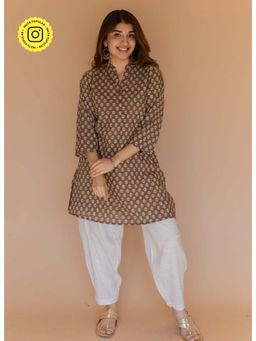 The Indian Ethnic Co. - Zareen Brown Ajrakh Cotton Straight Kurta