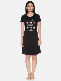 TWIN BIRDS - Printed Loungewear Dress - Black