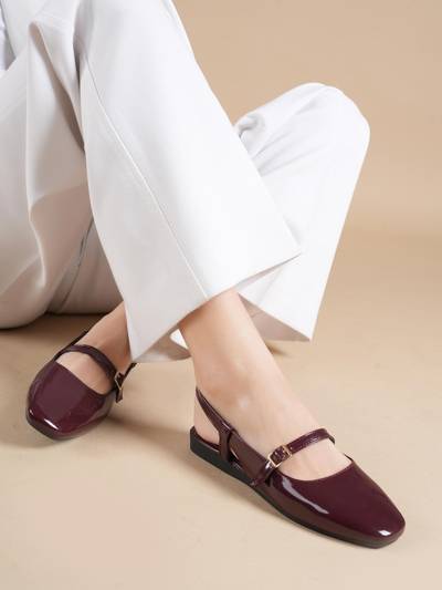 Womens Maroon Square Toe Sandals