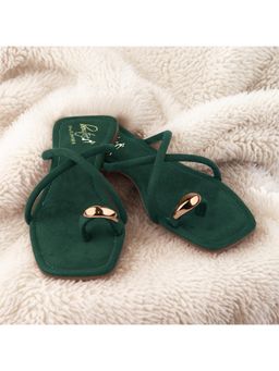 Bowtoes - Womens Green Suede Flats