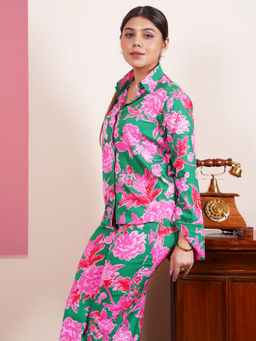 SALVIA SKY - Green Floral Statement Cuff Shirt