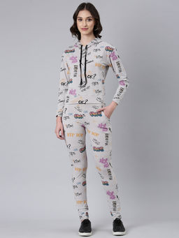 SHOWOFFFF - Women Long Sleeves Typography Hooded Knitted Grey Tracksuit